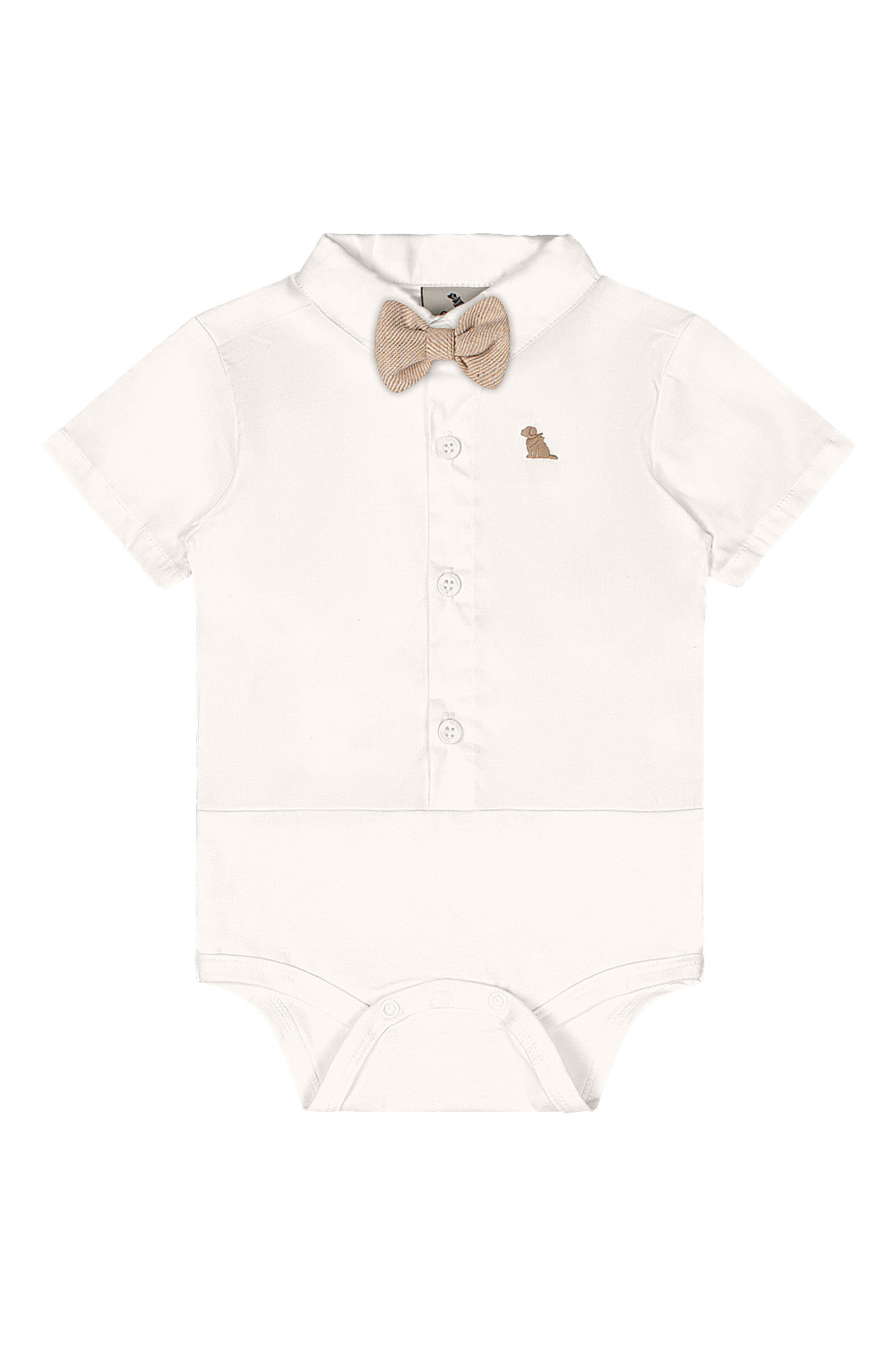 Conjunto Bebê Menino Body com Gravata e Bermuda (Off White) Quimby - Imagem 18